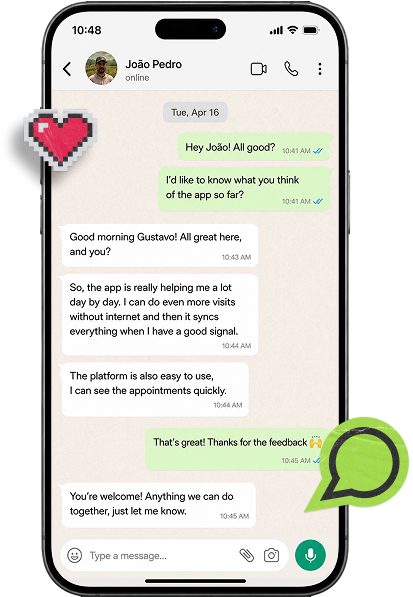 WhatsApp conversation showing João Pedro’s feedback about Agrotrace