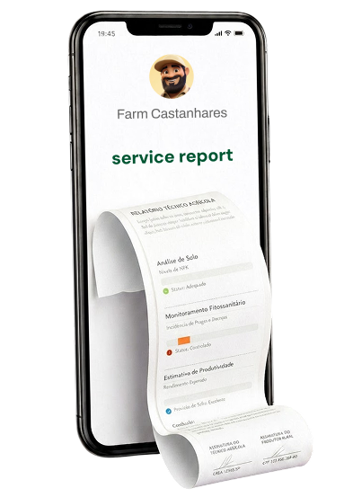 Agrotrace app showing a service report on a phone