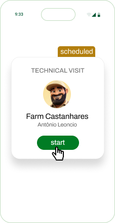 Agrotrace app showing a scheduled technical visit