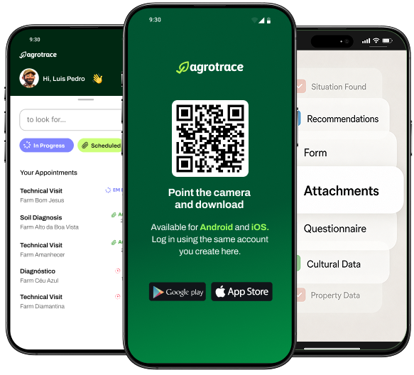 Agrotrace field app displayed on different phone screens