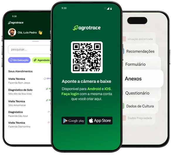 Aplicativo de Campo do Agrotrace em diferentes telas do celular